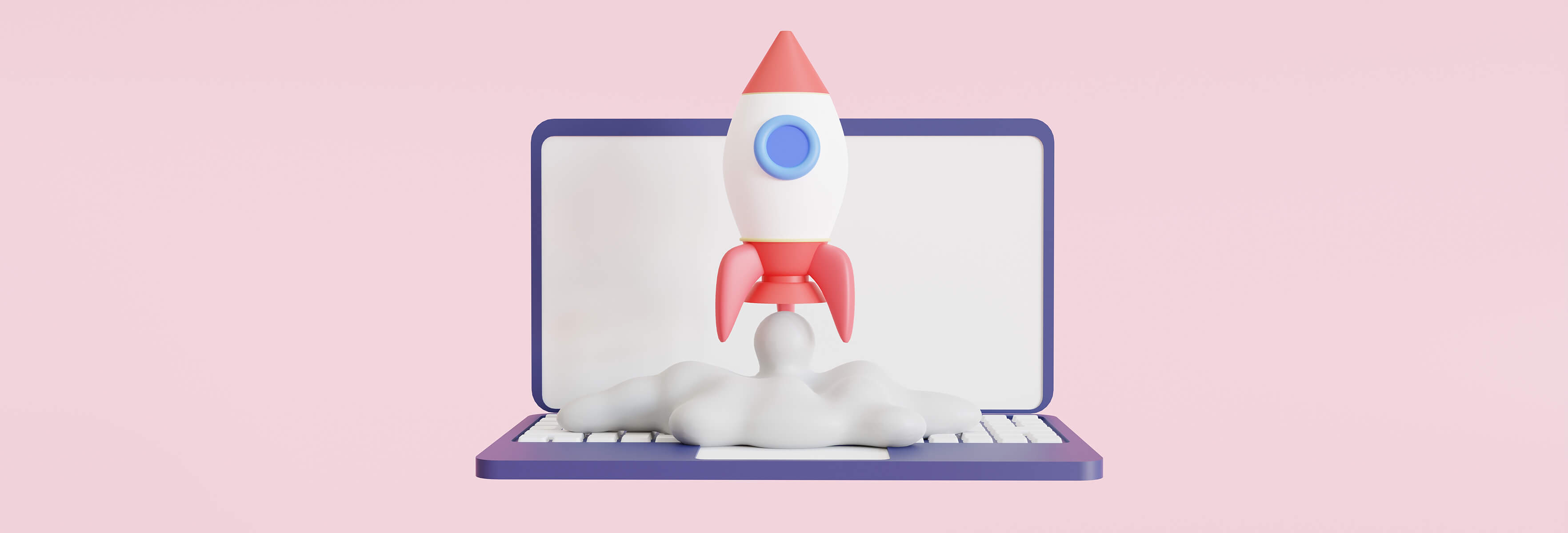 Laptop with a rocket taking off