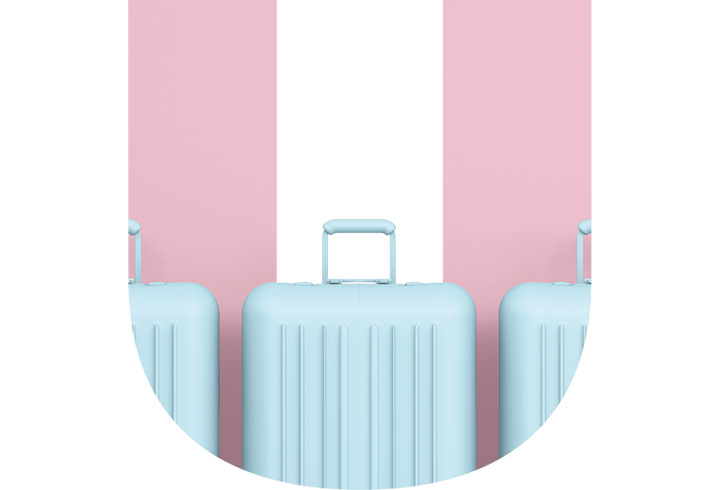 Suitcases over a pink U