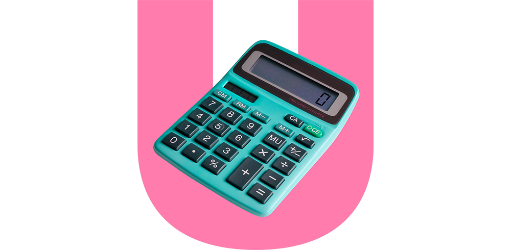 Calculator over a purple U