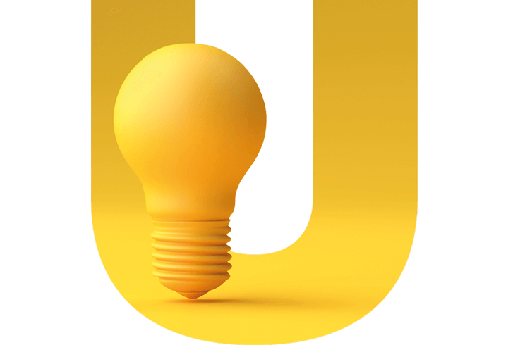Yellow lightbulb over a yellow U