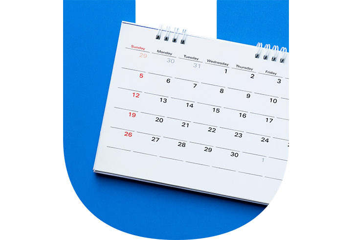 Calendar over a blue U