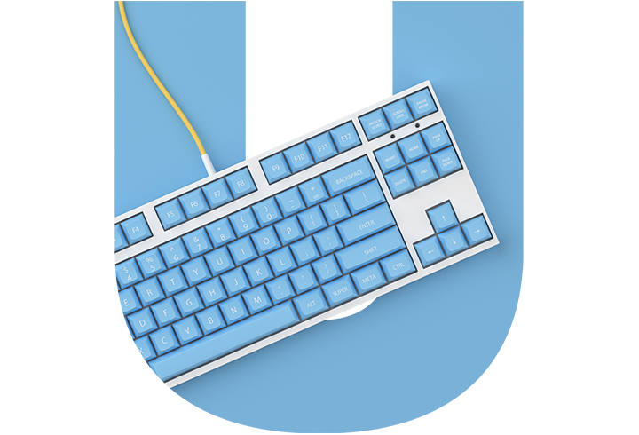 Blue keyboard over a blue U
