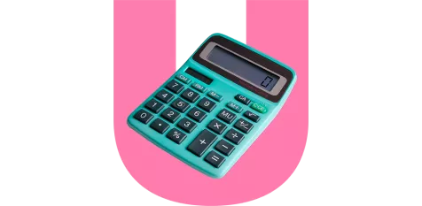 Calculator over a purple U