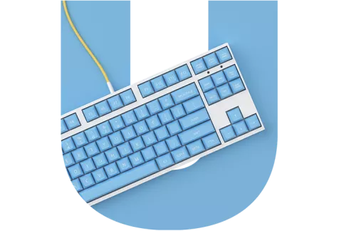 Blue keyboard over a blue U